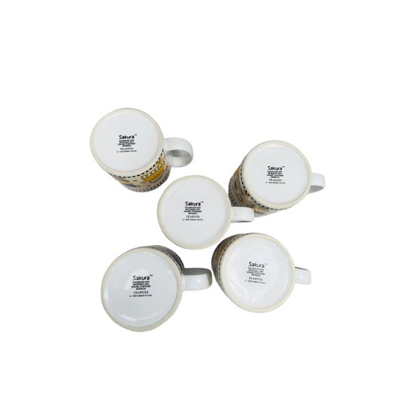 Sakura Vintage 1998 "Teapots" Stoneware Mugs Set of 5 by Debbie Mumm - Picture 2 of 11
